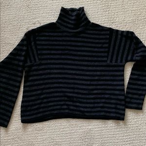 Eileen Fisher 100% wool striped wool cropped turtleneck.